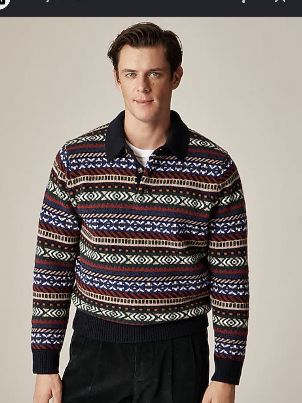 J. Crew Navy Multi-Pattern Fair Isle Crewneck Sweater sz M